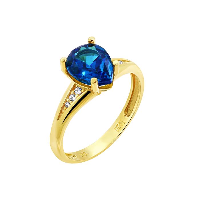 SKU-71433 / Δαχτυλίδι με Μπλε & Λευκά Ζιργκόν Χρυσός Κ14