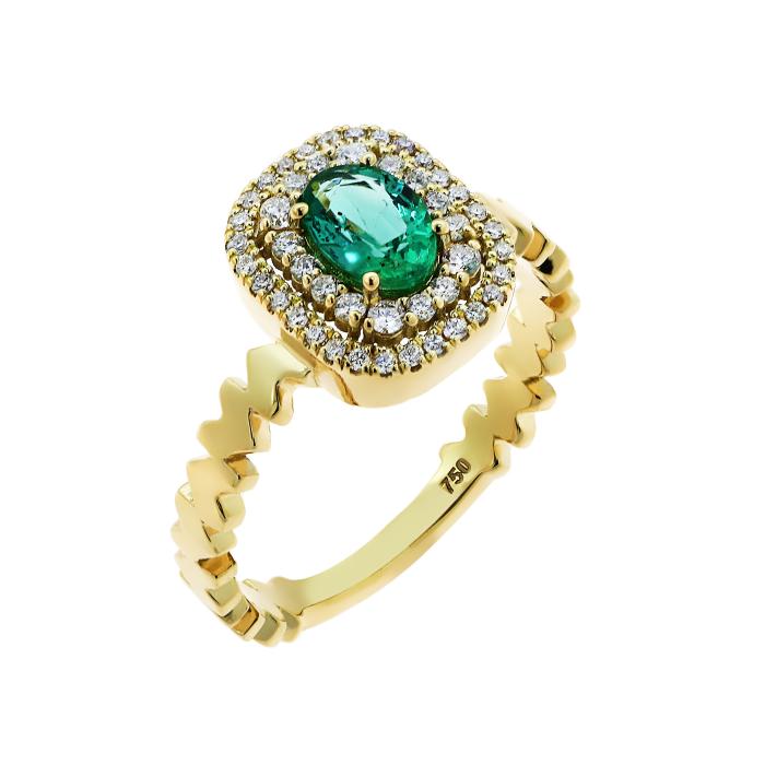 SKU-71696 / Δαχτυλίδι Ροζέτα με Σμαράγδι & Διαμάντια Χρυσός Κ18