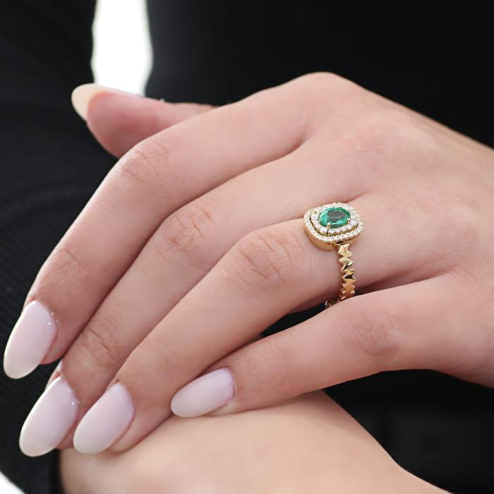 Δαχτυλίδι Ροζέτα με Σμαράγδι & Διαμάντια Χρυσός Κ18