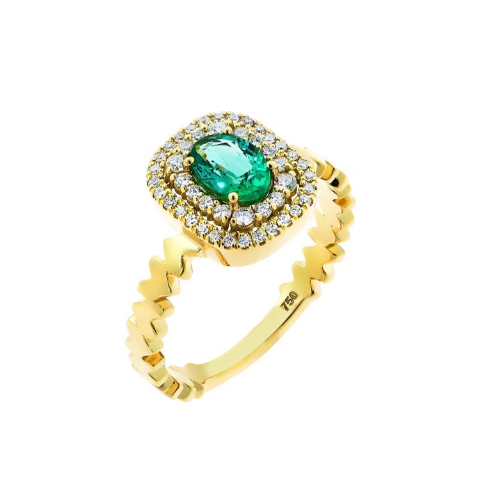 Δαχτυλίδι Ροζέτα με Σμαράγδι & Διαμάντια Χρυσός Κ18 SKU-71696