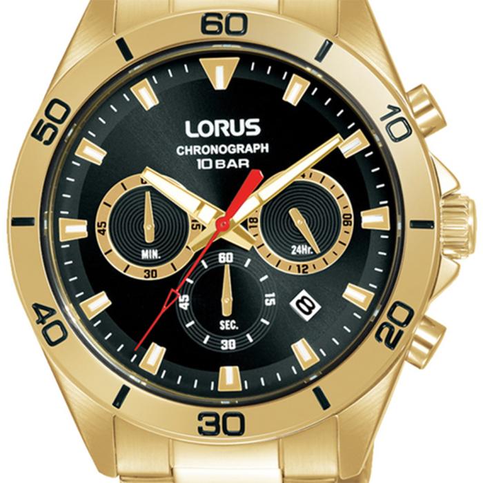 LORUS Sports Chronograph Gold Bracelet Black Dial