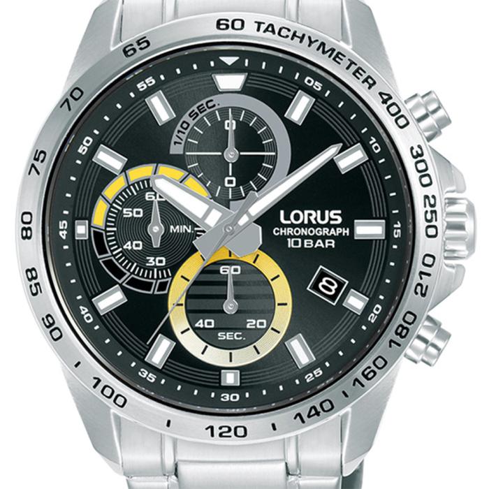 LORUS Sports Chronograph Silver Bracelet Black Dial