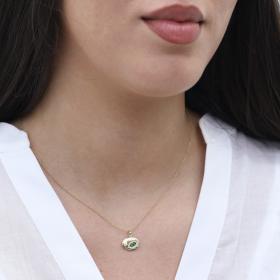 Μενταγιόν Ματάκι με Πράσινο & Λευκά Ζιργκόν Χρυσός Κ9 SKU-71444