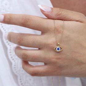 Μενταγιόν Ματάκι Χρυσός Κ9 με Ζιργκόν SKU-71448