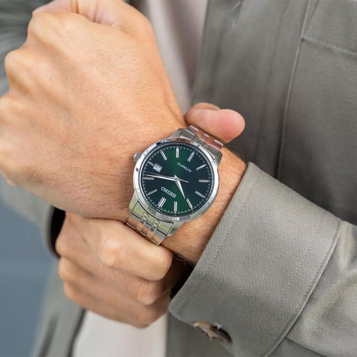 SEIKO Essential Time Automatic Silver Bracelet Green Dial