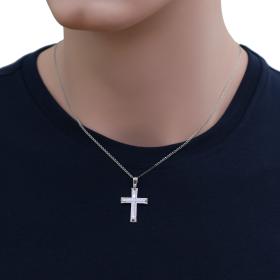 Σταυρός Λευκόχρυσος Κ14 με Σαγρέ & Λουστρέ Φινίρισμα SKU-71063