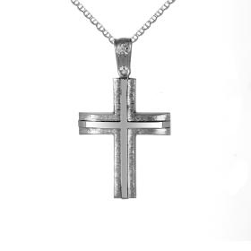 Σταυρός Λευκόχρυσος Κ14 με Σαγρέ & Λουστρέ Φινίρισμα SKU-71063