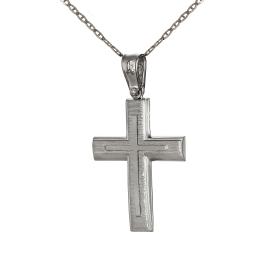 Σταυρός Λευκόχρυσος Κ14 με Σαγρέ & Λουστρέ Φινίρισμα SKU-71066