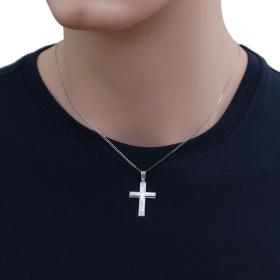 Σταυρός Λευκόχρυσος Κ14 με Σαγρέ & Λουστρέ Φινίρισμα SKU-71066