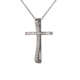 Σταυρός Λευκόχρυσος Κ18 με Διαμάντια SKU-71407