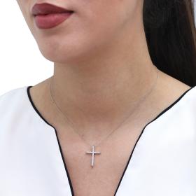 Σταυρός Λευκόχρυσος Κ18 με Διαμάντια SKU-71407