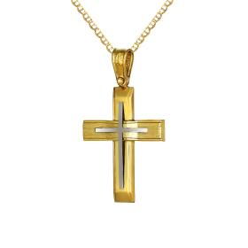 Σταυρός Λευκόχρυσος & Χρυσός Κ14 SKU-71080