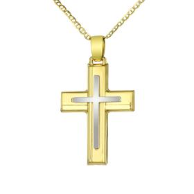 Σταυρός Διπλής Όψεως Χρυσός & Λευκόχρυσος Κ14 SKU-71951