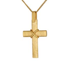Σταυρός Χρυσός Κ18 με Σαγρέ & Λουστρέ Φινίρισμα SKU-71397