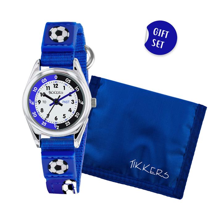 SKU-71818 / TIKKERS Kids Box Set Football Blue Fabric Strap & Blue Wallet