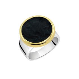Δαχτυλίδι Μ.Αλέξανδρος Ασήμι 925° & Χρυσός Κ22 με Αιματίτη SKU-72177