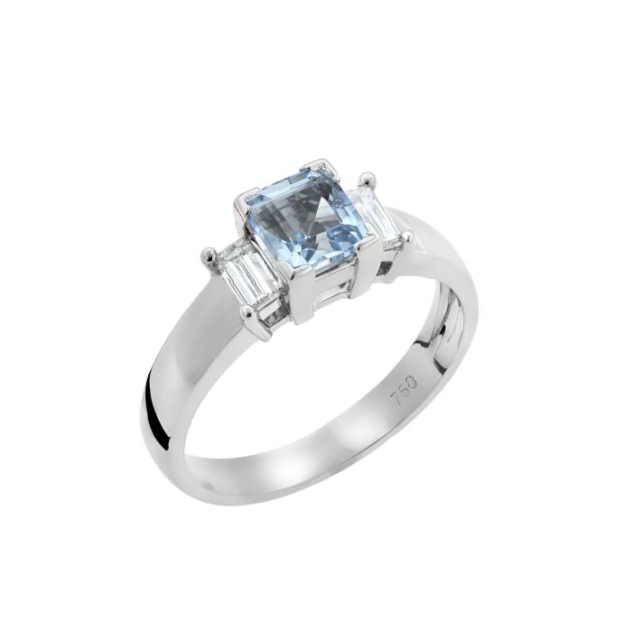 Δαχτυλίδι με Διαμάντια & Ακουαμαρίνα Λευκόχρυσος Κ18 SKU-72914