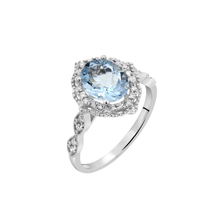 Δαχτυλίδι Ροζέτα με Ακουαμαρίνα & Διαμάντια Λευκόχρυσος Κ18 SKU-72695