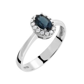 Δαχτυλίδι με London Blue Topaz & Διαμάντια Λευκόχρυσος Κ18 SKU-72064