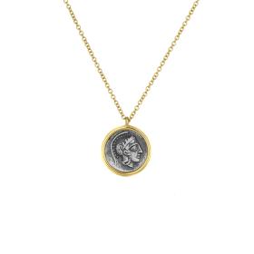 Κολιέ με Αρχαιοελληνική Προτομή Ασήμι 925° & Χρυσός Κ14 SKU-72602