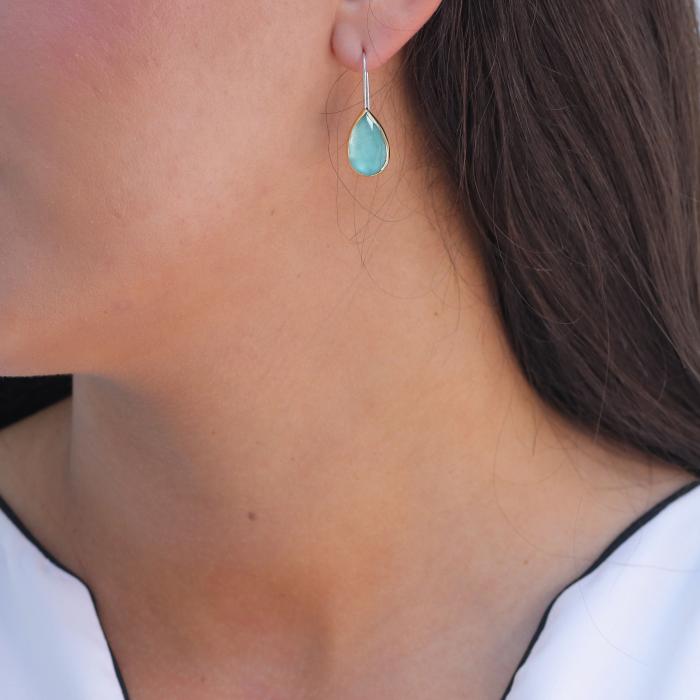 Σκουλαρίκια Ασήμι 925° & Χρυσός Κ14 με Aquamarine SKU-72256