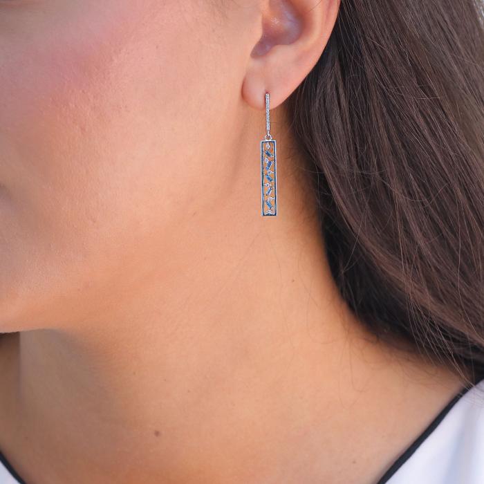 Σκουλαρίκια με London Blue Topaz & Διαμάντια Λευκόχρυσος Κ14 SKU-72562