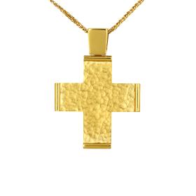 Σταυρός Χρυσός Κ18 με Σφυρήλατο & Λουστρέ Φινίρισμα SKU-72526