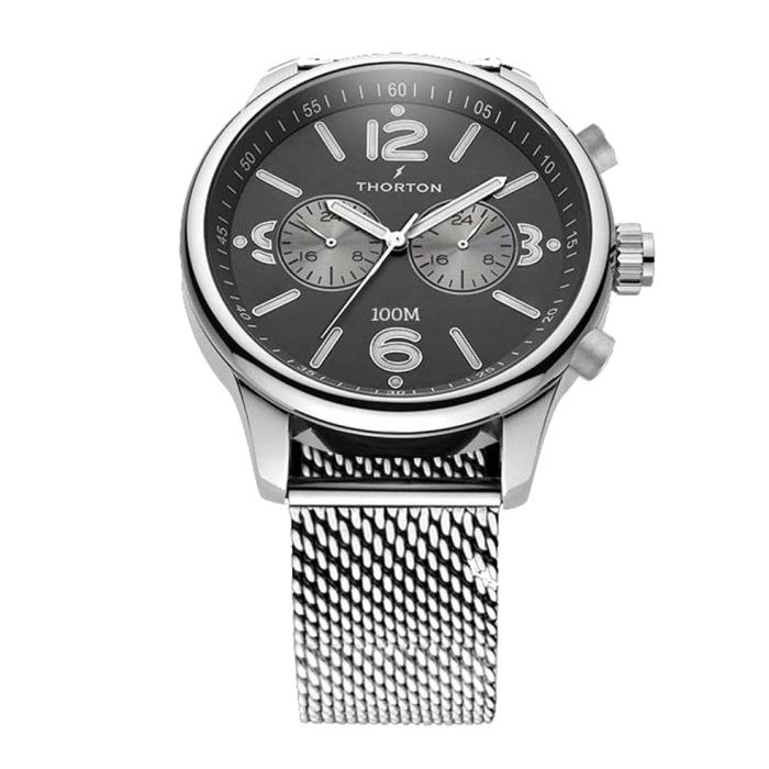 THORTON Ragnar II Dual Time Black Dial Silver Bracelet