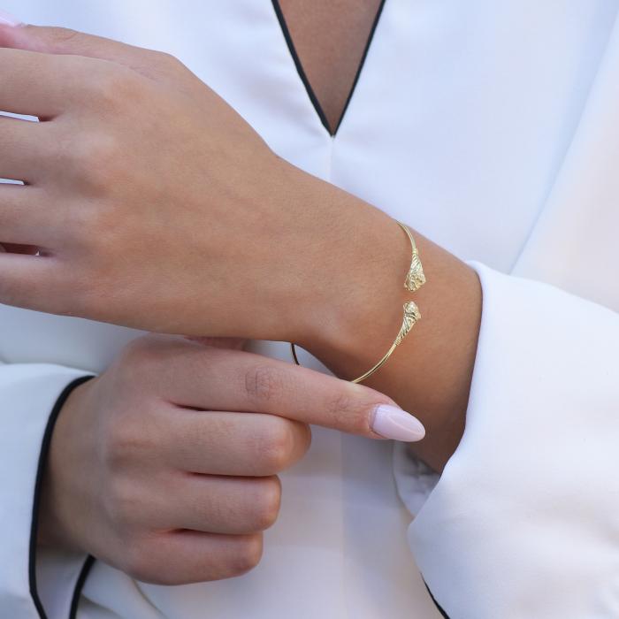 Βραχιόλι Χειροπέδα Χρυσός Κ14 με Λιοντάρια SKU-73717