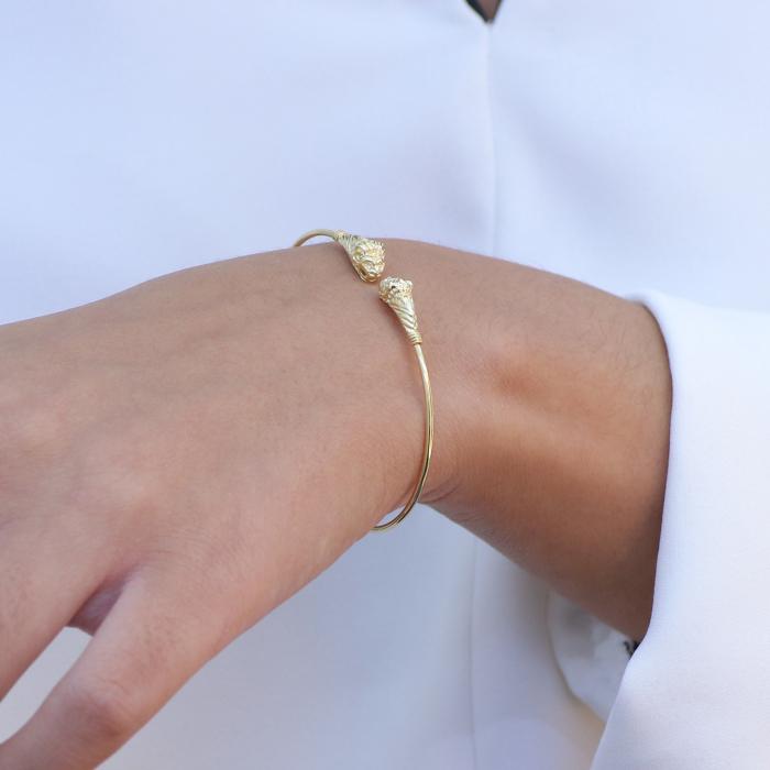 Βραχιόλι Χειροπέδα Χρυσός Κ14 με Λιοντάρια SKU-73717