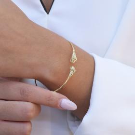 Βραχιόλι Χειροπέδα Χρυσός Κ14 με Λιοντάρια SKU-73717