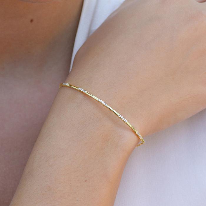 Βραχιόλι Χειροπέδα Χρυσός Κ14 με Ζιργκόν