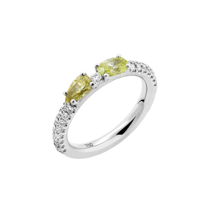 Δαχτυλίδι με Κίτρινα & Λευκά Lab Grown Diamonds Λευκόχρυσος Κ18 SKU-73529