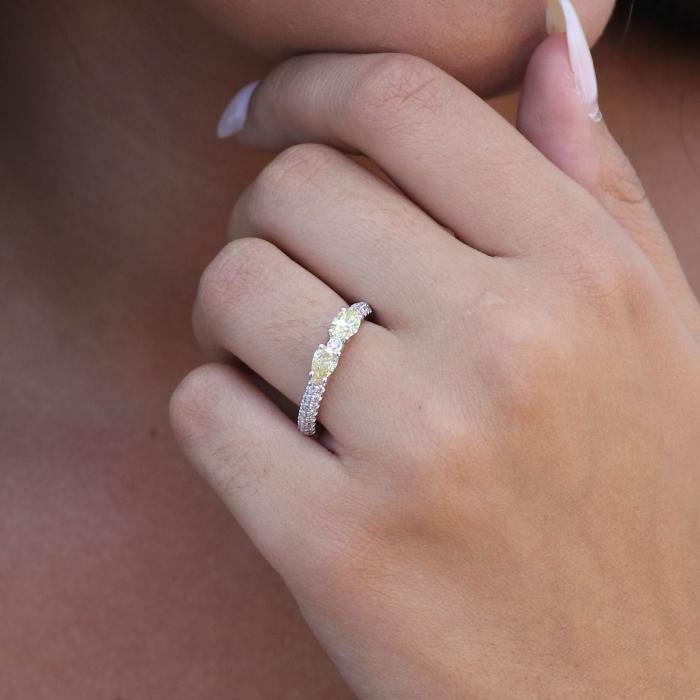 Δαχτυλίδι με Κίτρινα & Λευκά Lab Grown Diamonds Λευκόχρυσος Κ18 SKU-73529