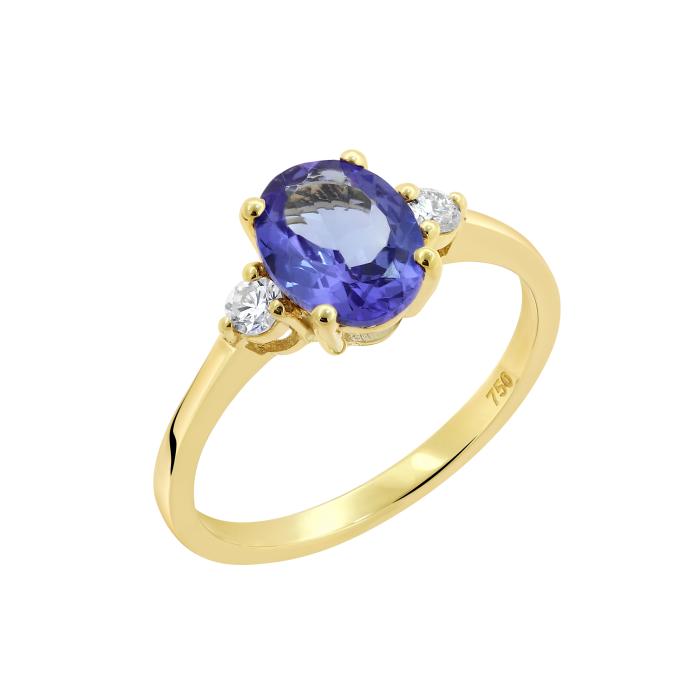 Δαχτυλίδι με Τανζανίτη & Διαμάντια Χρυσός Κ18 SKU-73119