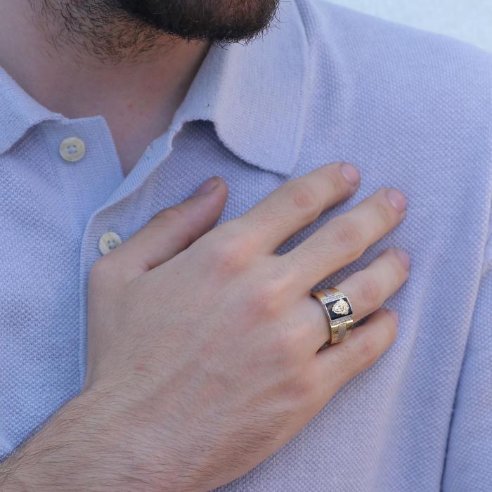 Δαχτυλίδι Ανδρικό Χρυσός & Λευκόχρυσος Κ14 με Ζιργκόν SKU-73081