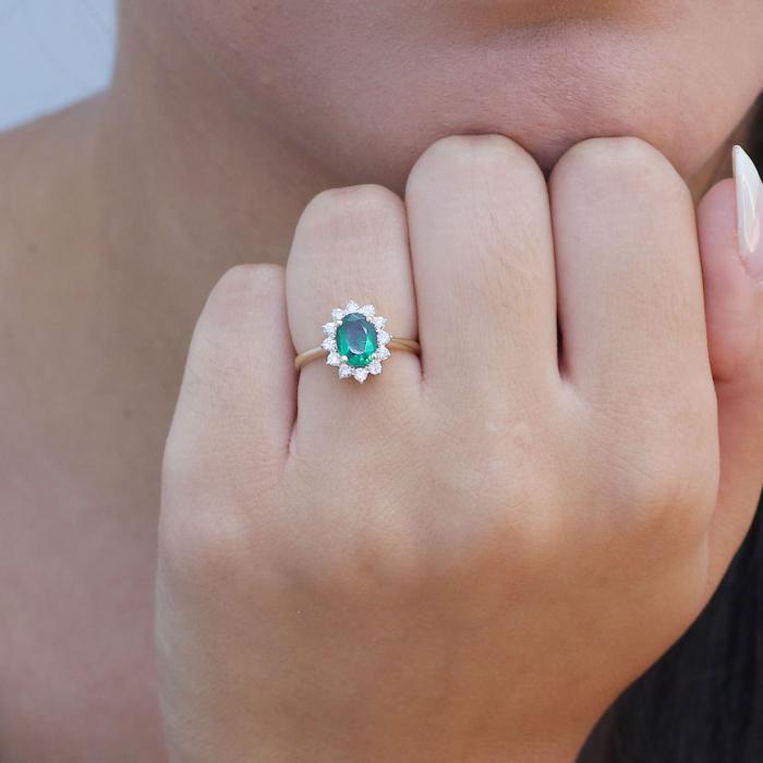 Δαχτυλίδι Ροζέτα Χρυσός Κ14 με Treated Emerald & Διαμάντια SKU-73741