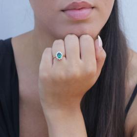 Δαχτυλίδι Ροζέτα Χρυσός Κ14 με Treated Emerald & Διαμάντια SKU-73741