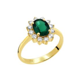 Δαχτυλίδι Ροζέτα Χρυσός Κ14 με Treated Emerald & Διαμάντια SKU-73741