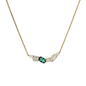 Κολιέ με Πράσινο και Λευκά Ζιργκόν Χρυσός Κ9 SKU-73394