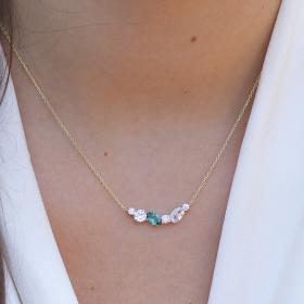 Κολιέ με Πράσινο και Λευκά Ζιργκόν Χρυσός Κ9 SKU-73394