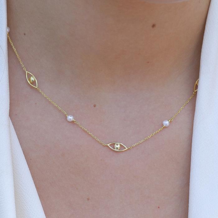 Κολιέ Ματάκια με Μαργαριτάρια Χρυσός Κ9 SKU-73396