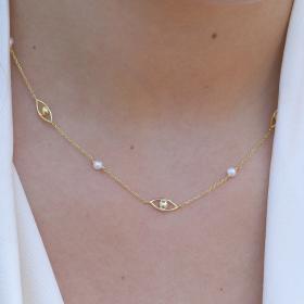 Κολιέ Ματάκια με Μαργαριτάρια Χρυσός Κ9 SKU-73396