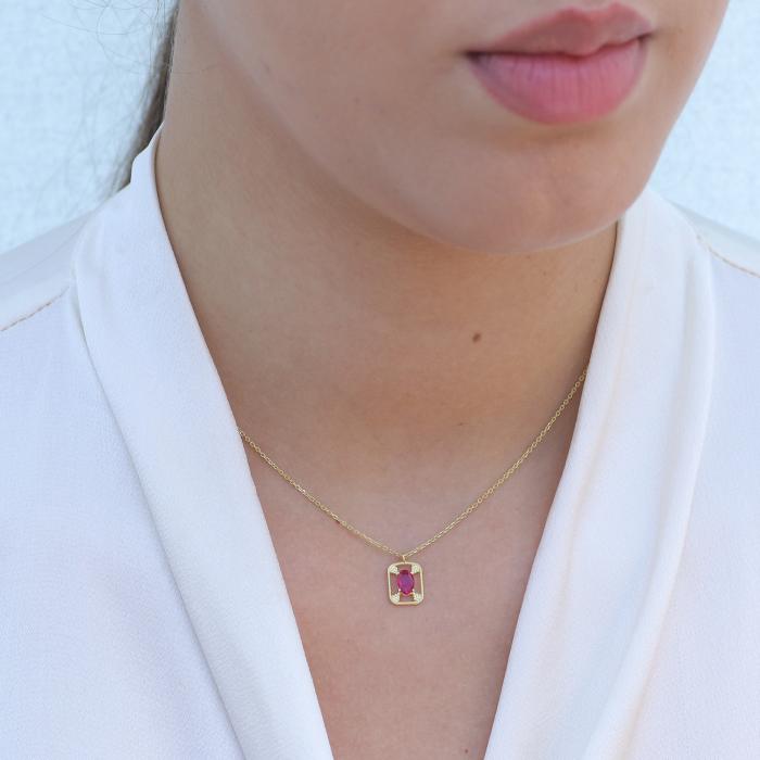 Κολιέ Χρυσός με Ροζ Ζιργκόν Κ9 SKU-73397