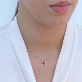 Κολιέ Χρυσός με Ροζ Ζιργκόν Κ9 SKU-73397