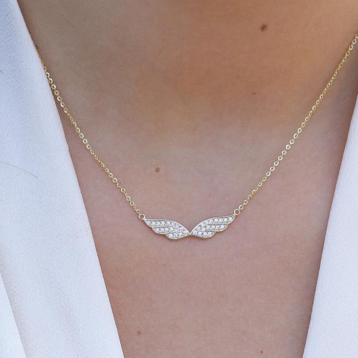 Κολιέ με Φτερά Χρυσός Κ9 με Ζιργκόν SKU-73634
