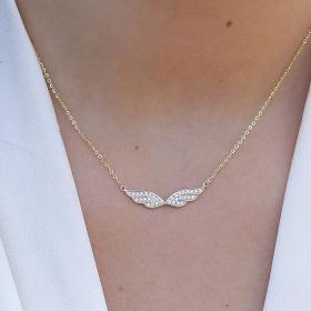 Κολιέ με Φτερά Χρυσός Κ9 με Ζιργκόν SKU-73634