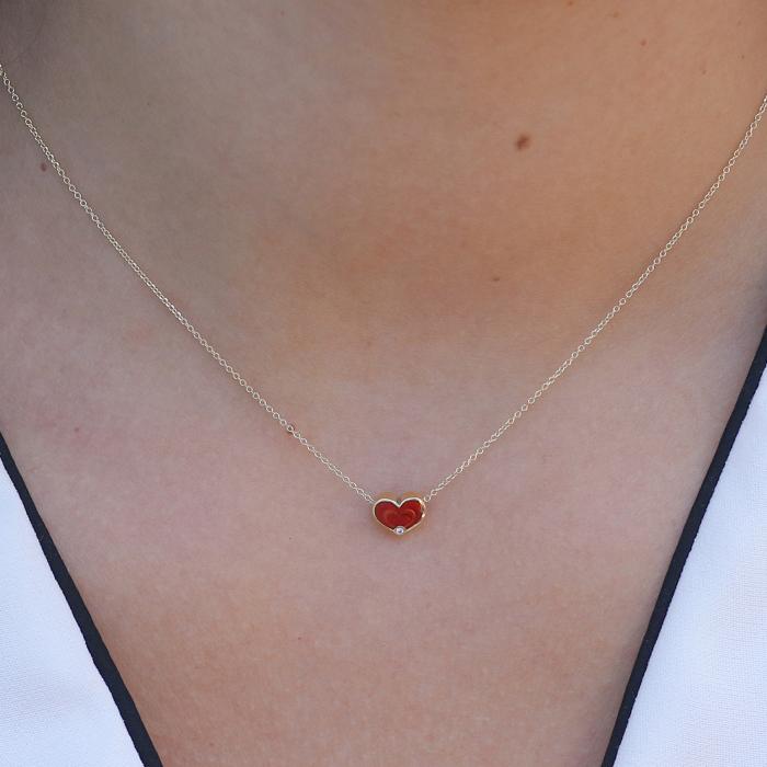 Κολιέ Καρδιά Χρυσός Κ14 με Σμάλτο & Διαμάντι SKU-73840