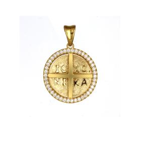 Κωνσταντινάτο Φυλαχτό Χρυσός Κ9 Διπλής Όψεως με Ζιργκόν SKU-73389