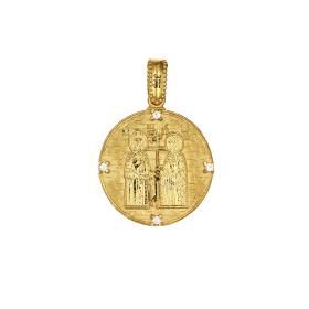 Κωνσταντινάτο Φυλαχτό Χρυσός Κ9 Διπλής Όψεως με Ζιργκόν SKU-73772